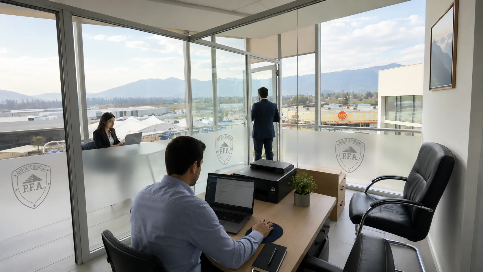 Vista panorámica de las oficinas comerciales de Seguridad PFA.